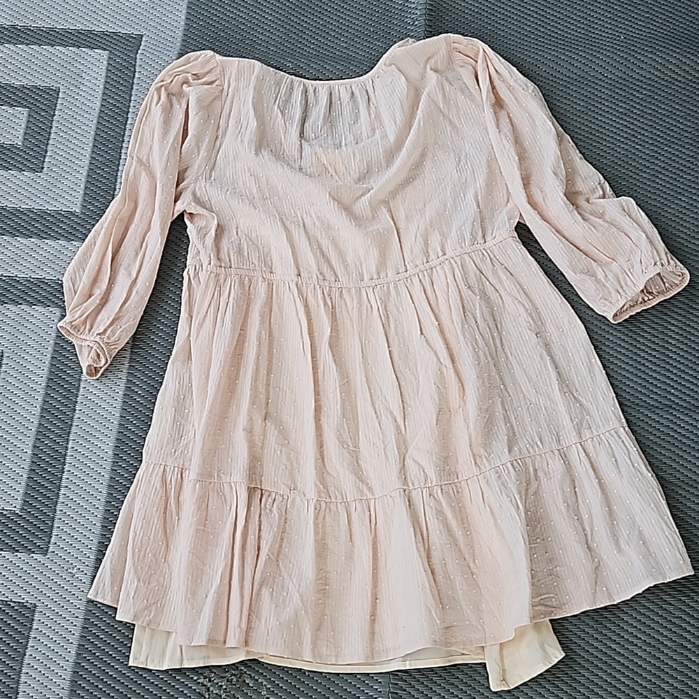 Entro Swiss Dot V-Neck Puff Sleeve Ruffle Tiered Mini Dress Size M NEW - Picture 8 of 9
